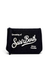Pochette DevidLabel Aline in denim blu scuro con ricamo bianco Saint Barth e chiusura a zip