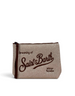 Pochette DevidLabel MC2 Saint Barth Aline Lurex color champagne con ricamo marrone e chiusura a zip