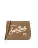 Pochette DevidLabel Aline Teddy in morbido tessuto beige con logo Saint Barth ricamato e chiusura a zip