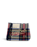 Pochette DevidLabel modello Aline in lana con motivo tartan multicolore, logo ricamato e chiusura con zip