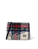 Pochette DevidLabel MC2 Saint Barth Aline in lana tartan con ricamo blu e chiusura a zip