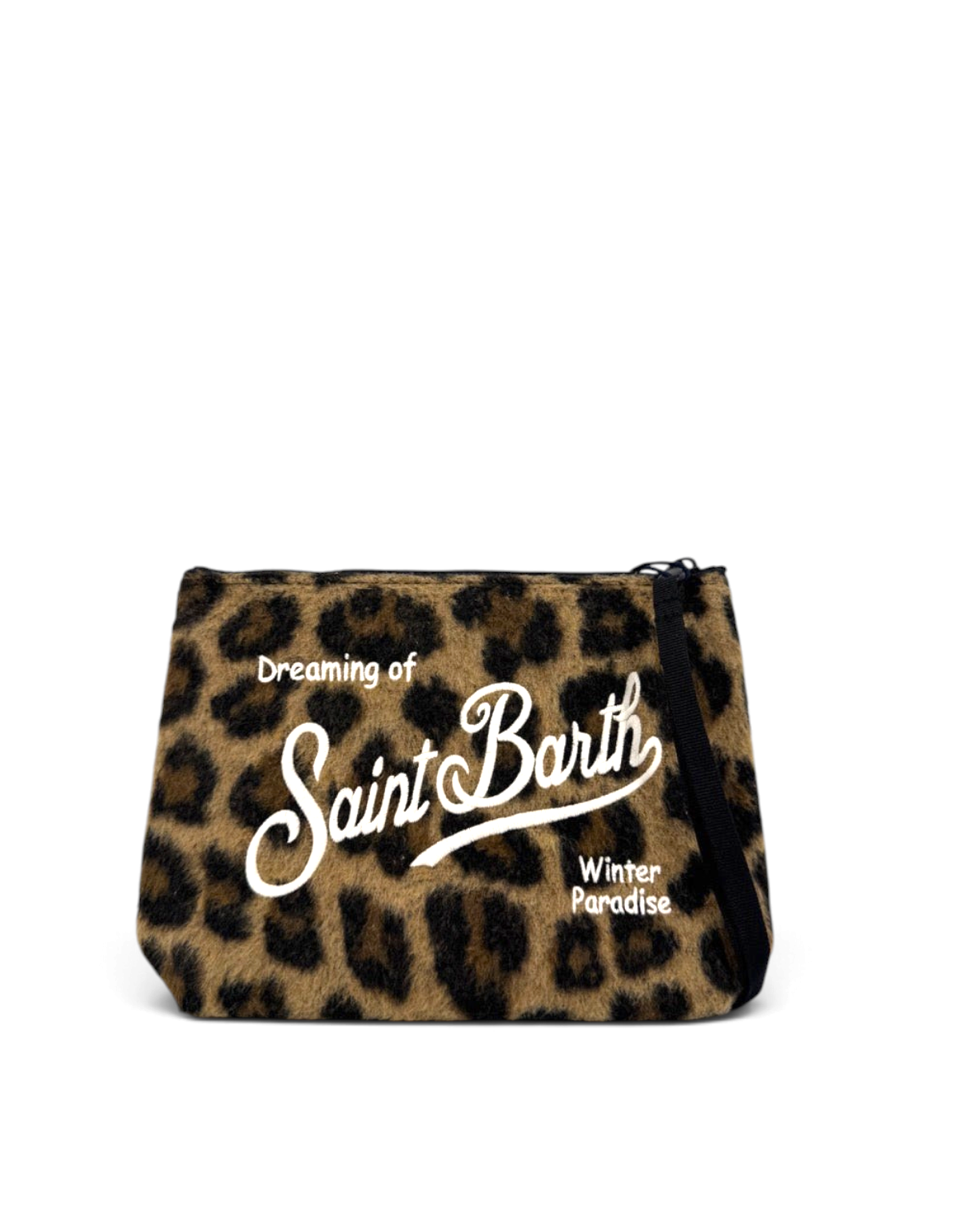 Pochette DevidLabel Aline Felt Leo 18 Emb in tessuto effetto feltro con stampa leopardata e logo Saint Barth ricamato
