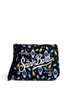 Pochette DevidLabel MC2 Saint Barth Aline W nera con stampa orologi e bottiglie, chiusura zip e cinturino da polso