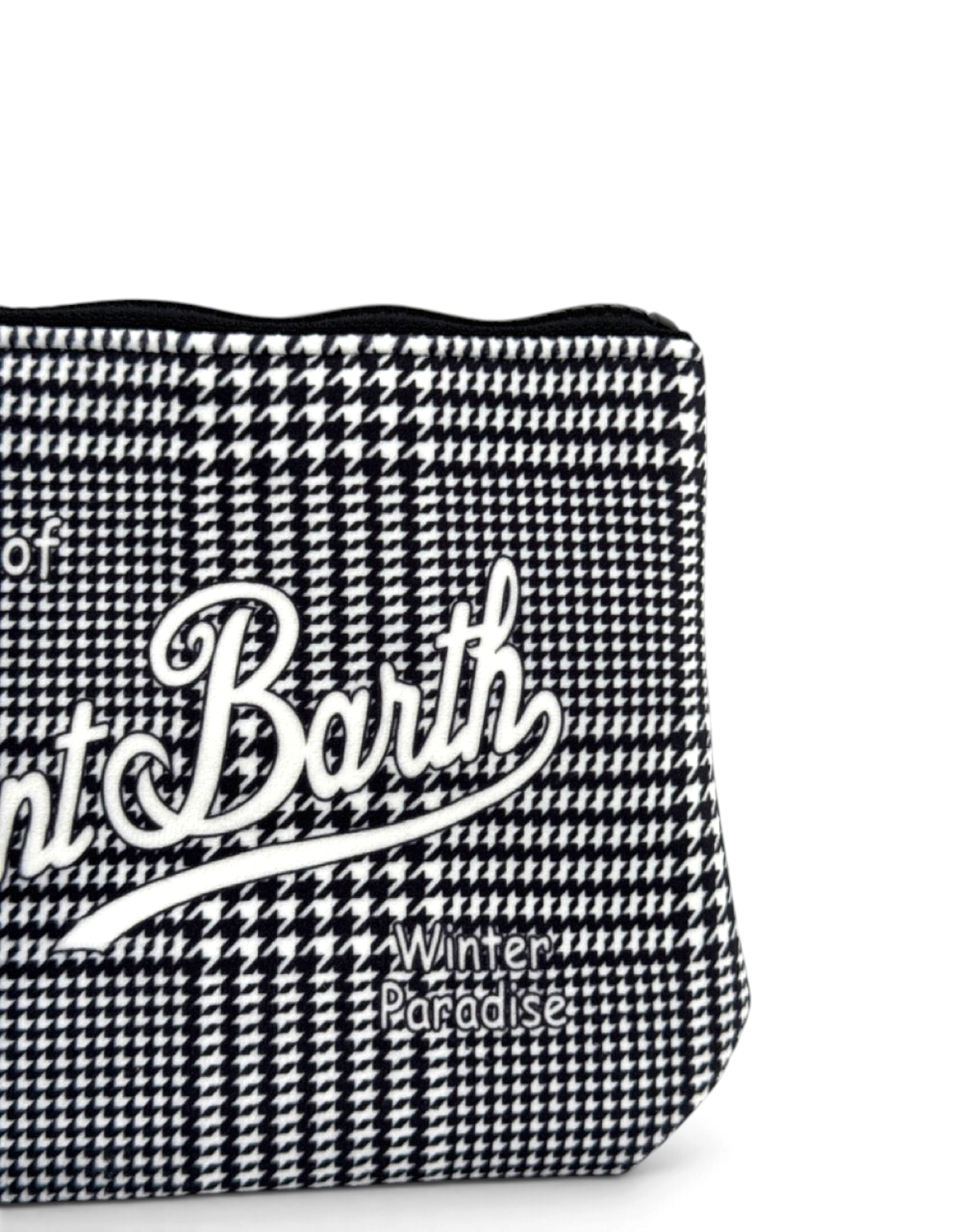 Pochette DevidLabel MC2 Saint Barth Aline W con motivo pied-de-poule bianco e nero e logo ricamato