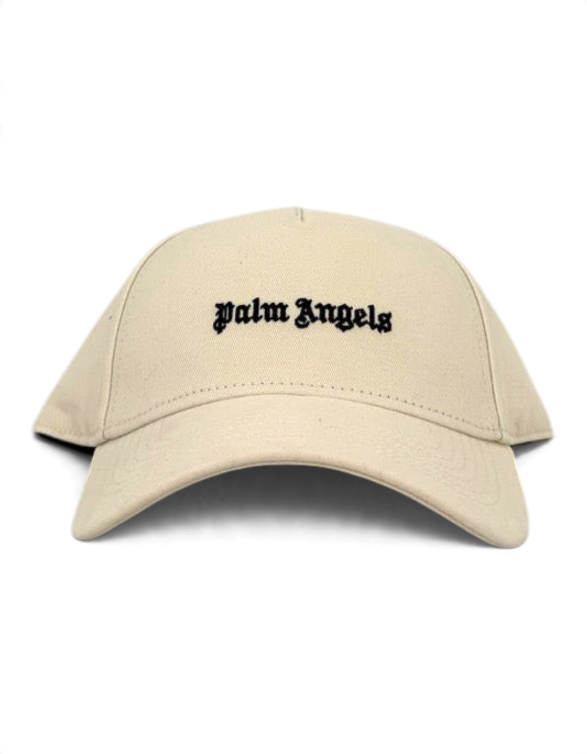 Cappellino DevidLabel Palm Angels bianco in cotone con logo nero ricamato sul davanti, stile streetwear unisex