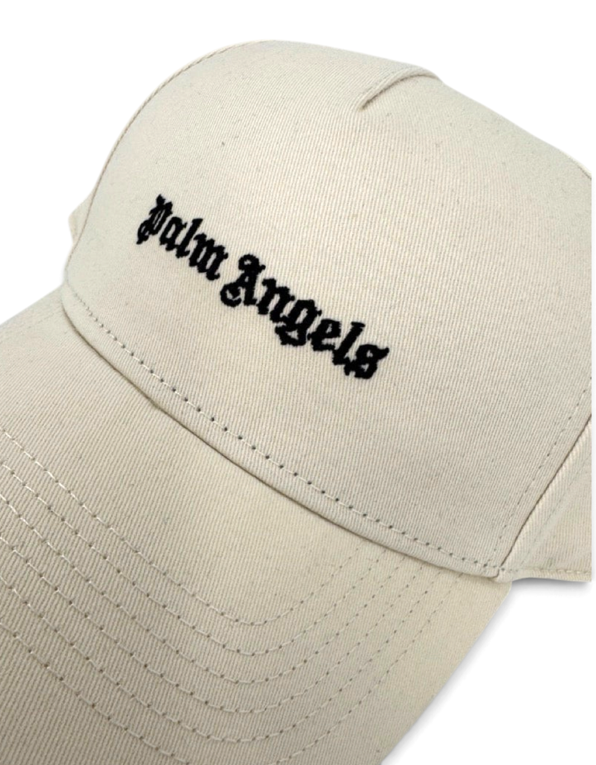 Cappellino DevidLabel Palm Angels in cotone bianco con logo nero ricamato sul davanti, stile streetwear unisex.