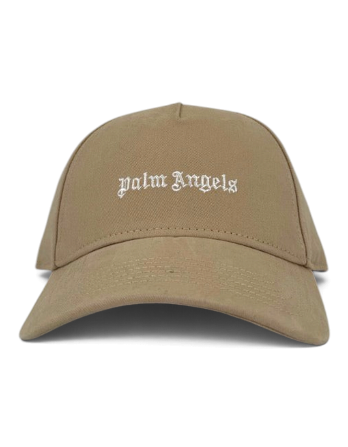 Cappellino DevidLabel Palm Angels in cotone kaki con logo ricamato bianco, stile streetwear unisex