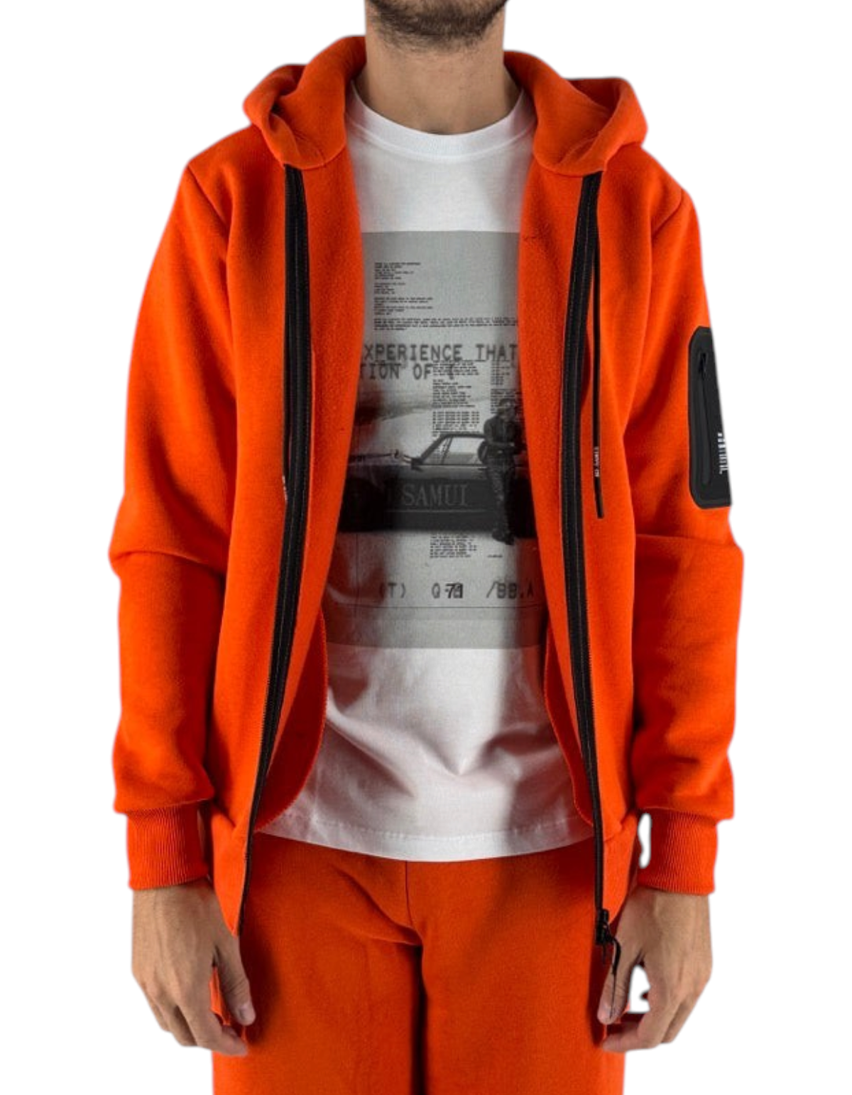 Felpa full zip Ko Samui Repocket arancione in misto cotone con cappuccio e dettaglio grafico sulla manica