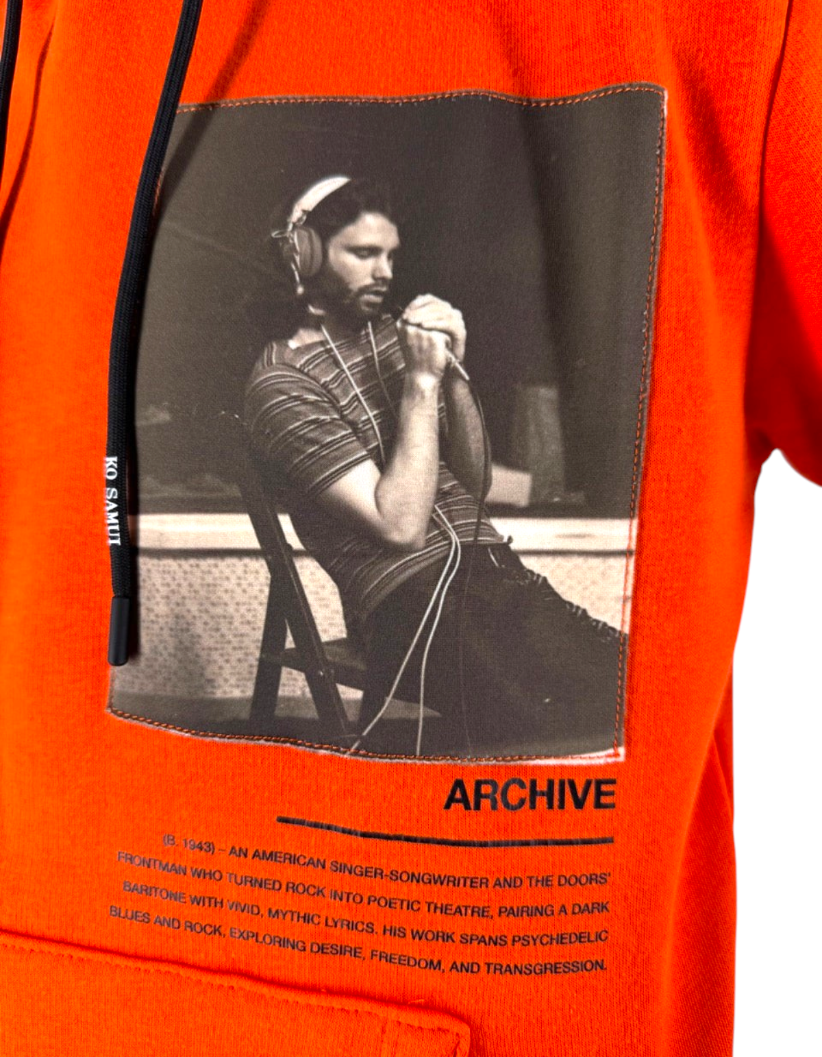 Felpa con cappuccio arancione Ko Samui in misto cotone con stampa grafica musicale Archive sul petto