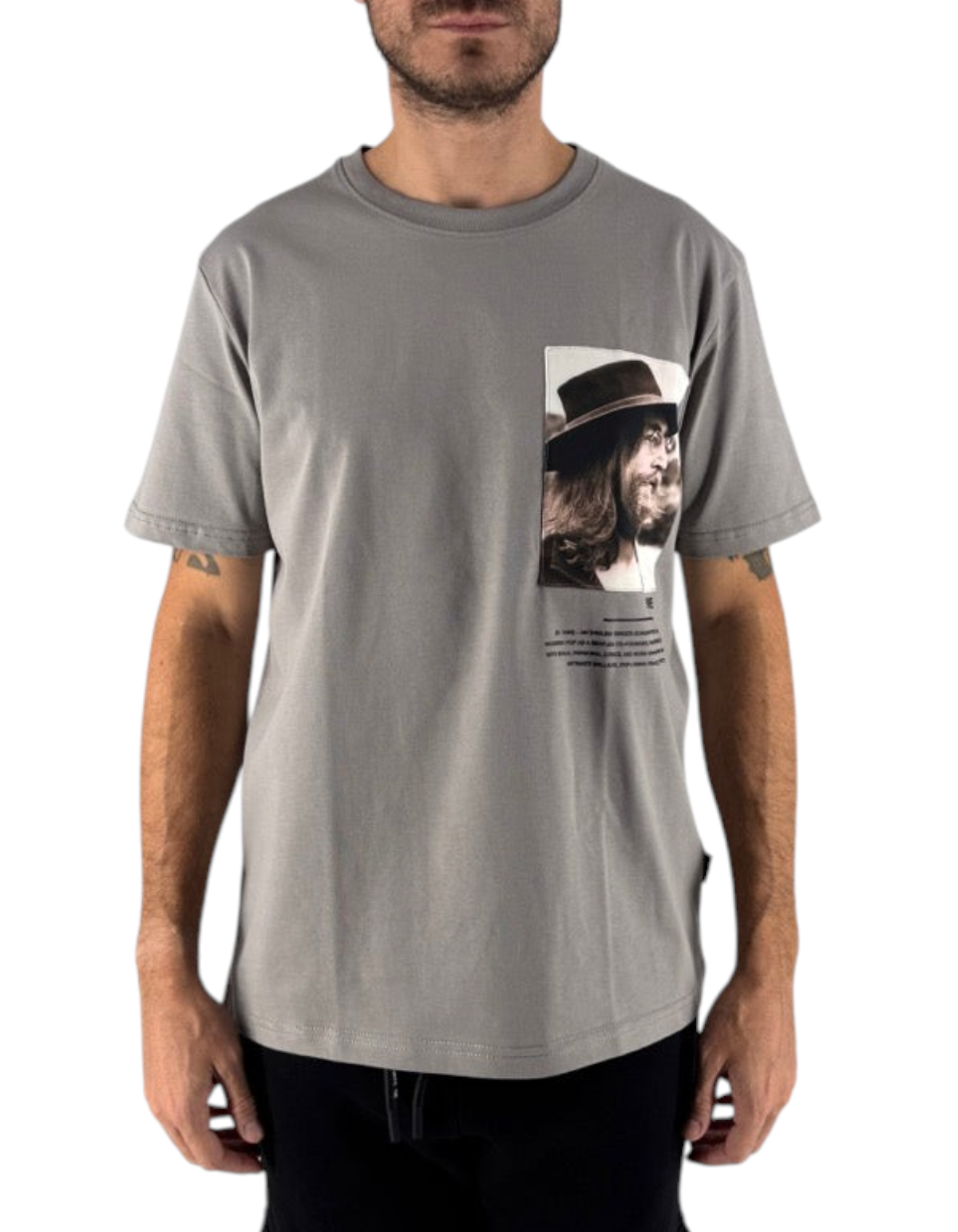 T-shirt Ko Samui in cotone color cemento con stampa grafica Lennon, vestibilità regular fit e stile streetwear