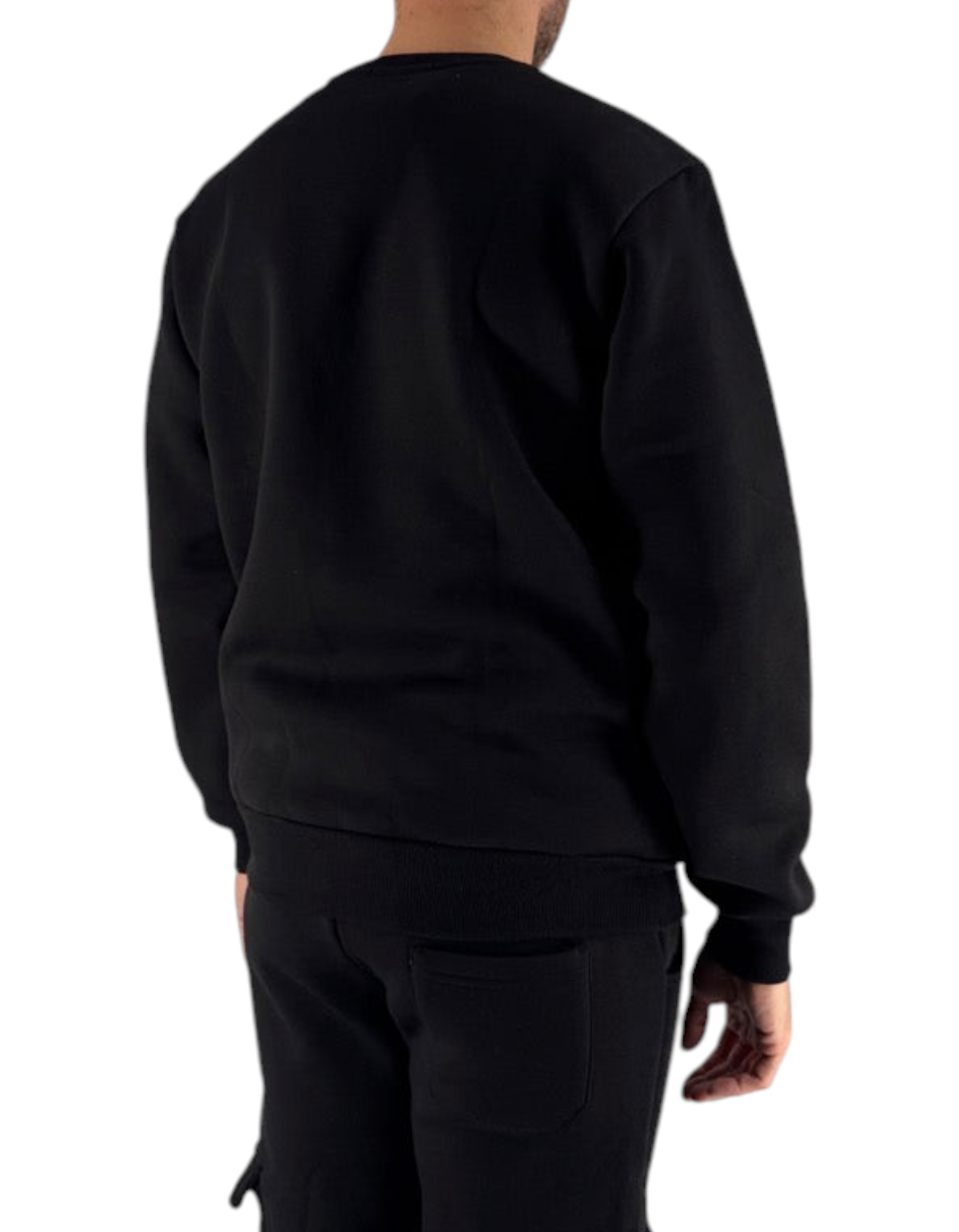 Felpa girocollo nera Ko Samui in misto cotone, vestibilità regular fit, vista posteriore su modello