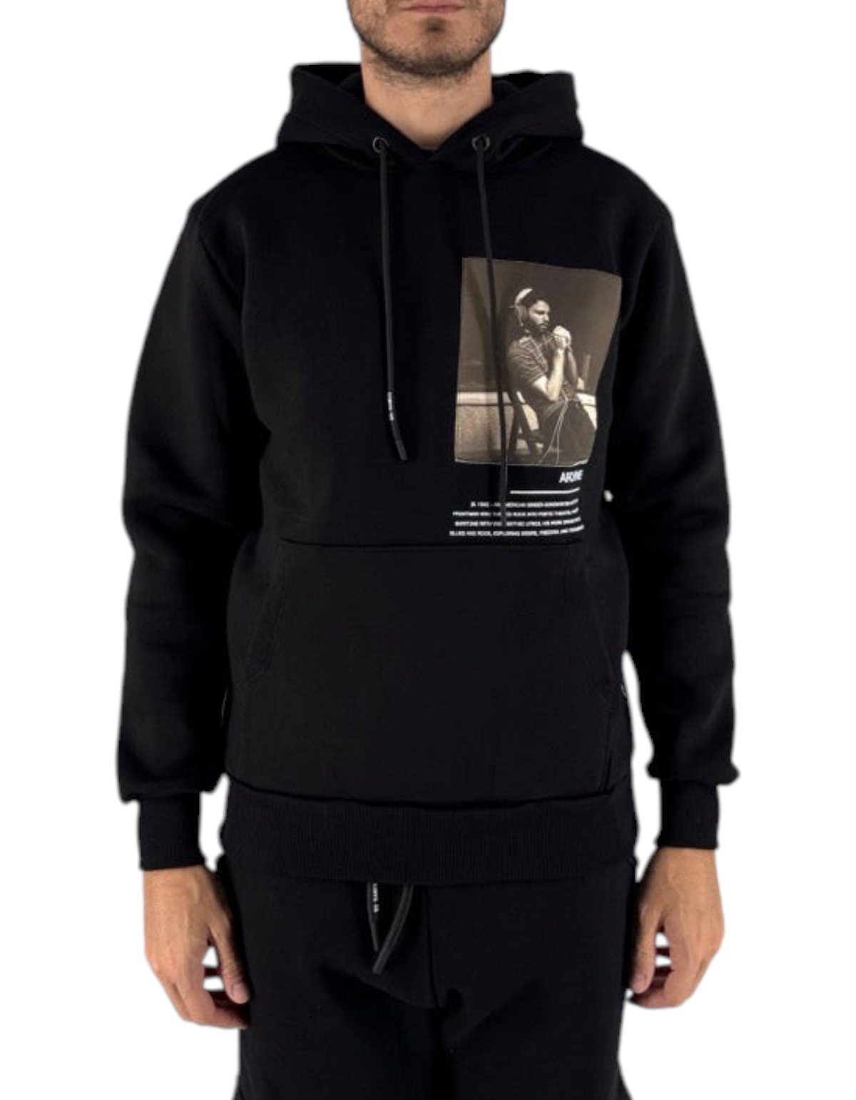 Felpa con cappuccio nera Ko Samui in misto cotone con stampa grafica musicale e vestibilità regular fit