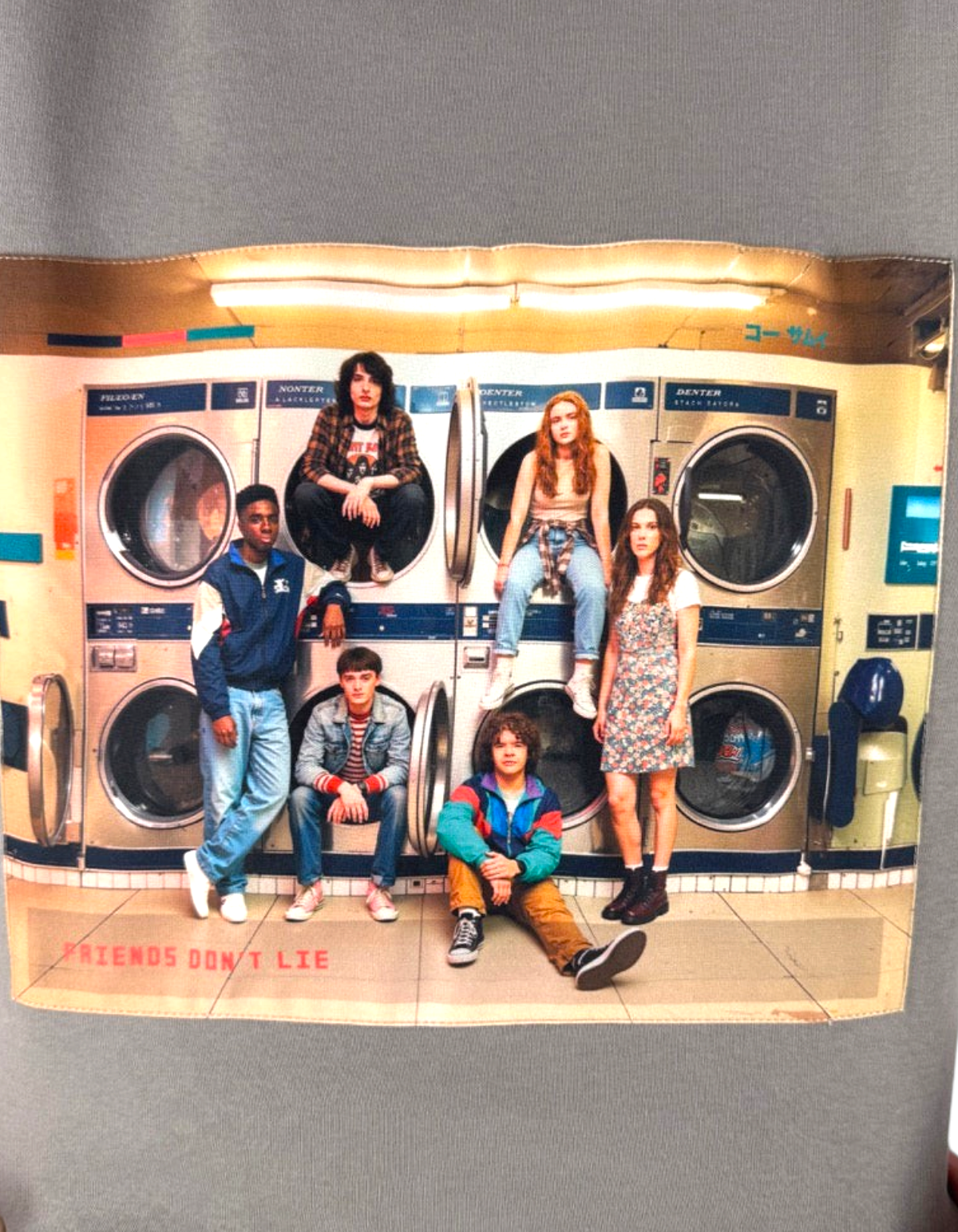 Felpa girocollo Ko Samui color cemento in misto cotone con stampa grafica ispirata alla serie Stranger Things