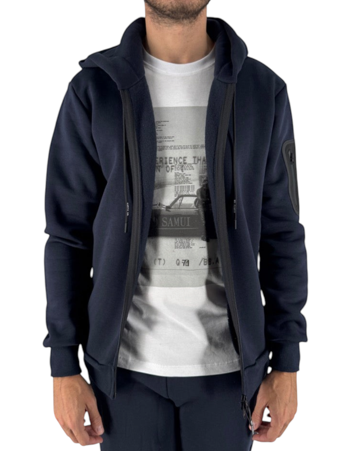 Felpa full zip Ko Samui in misto cotone blu navy con cappuccio e vestibilità regular fit, stile casual