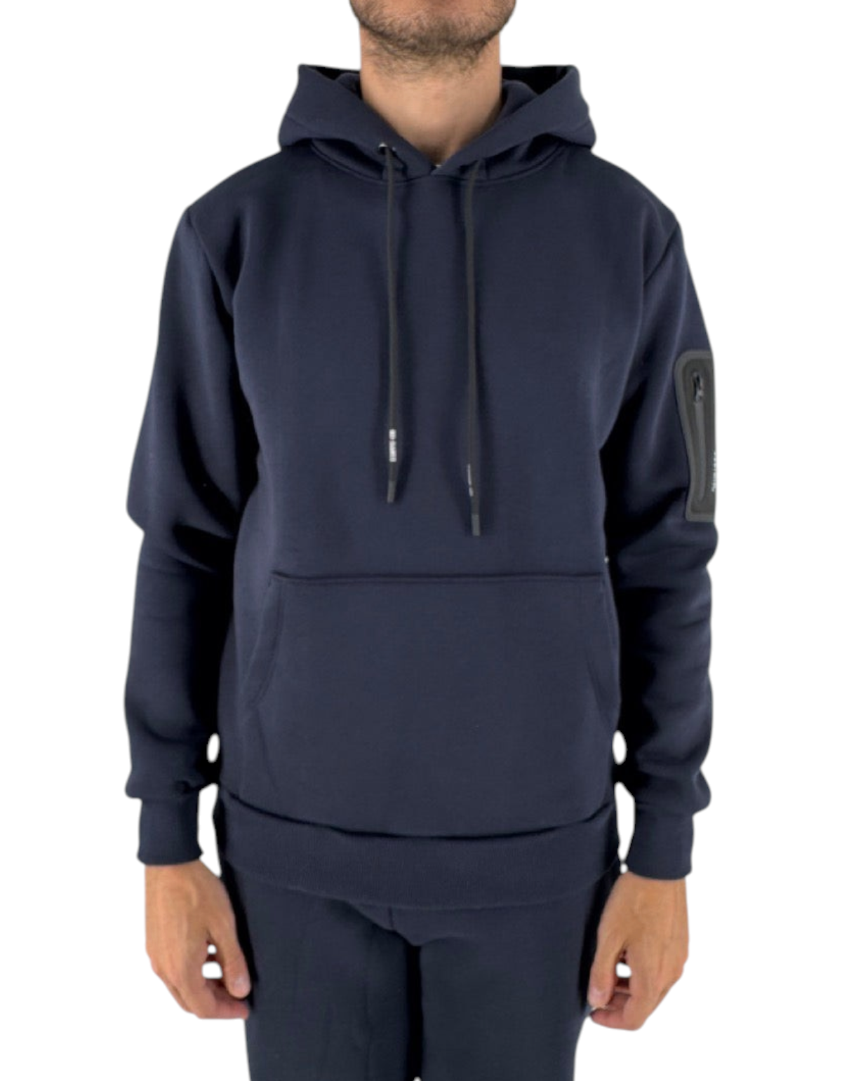 Felpa con cappuccio Ko Samui Repocket in misto cotone blu navy con tasca tecnica sulla manica e vestibilità regular