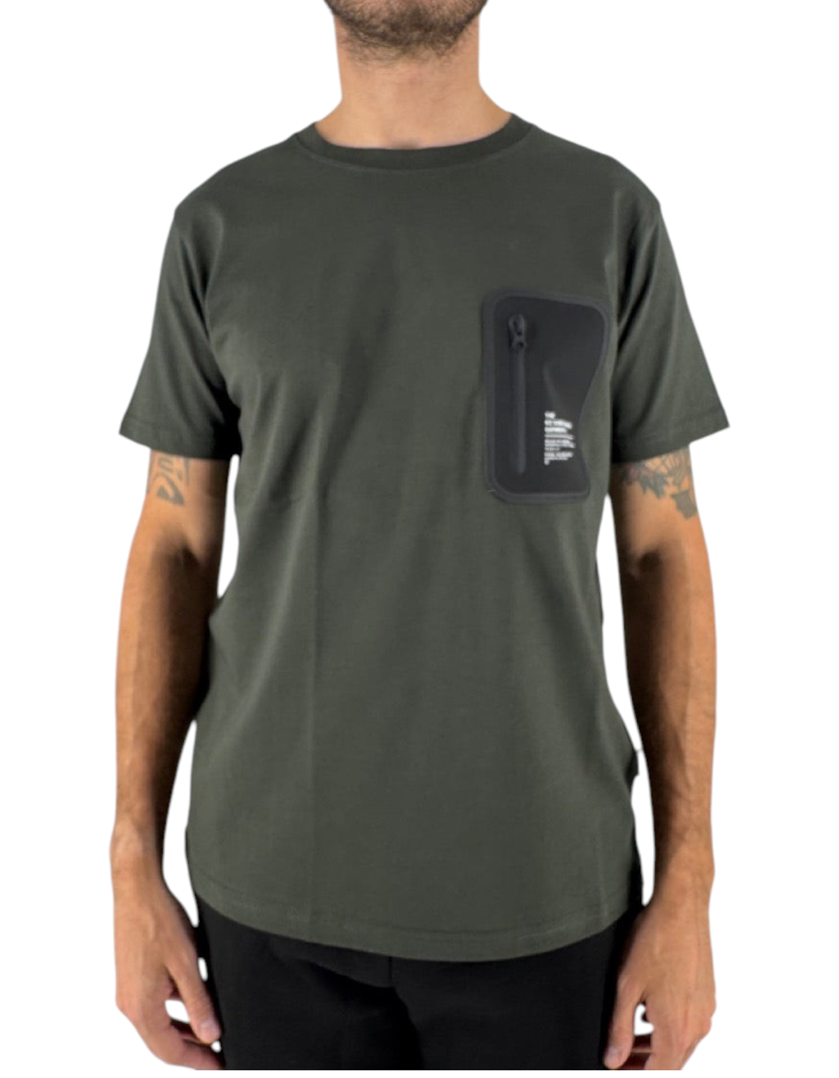 T-shirt uomo Ko Samui color militare in cotone con taschino tecnico a zip sul petto