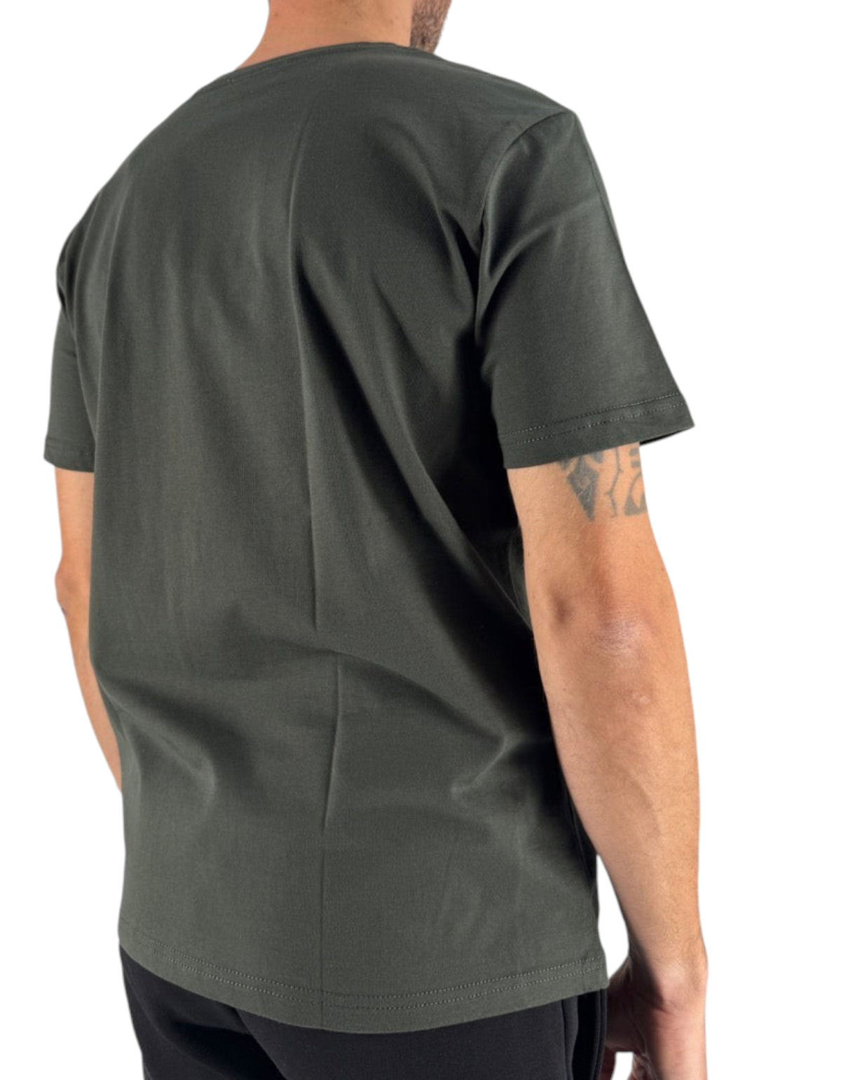 T-shirt uomo Ko Samui Repocket in cotone colore verde militare, vestibilità regular fit, vista posteriore