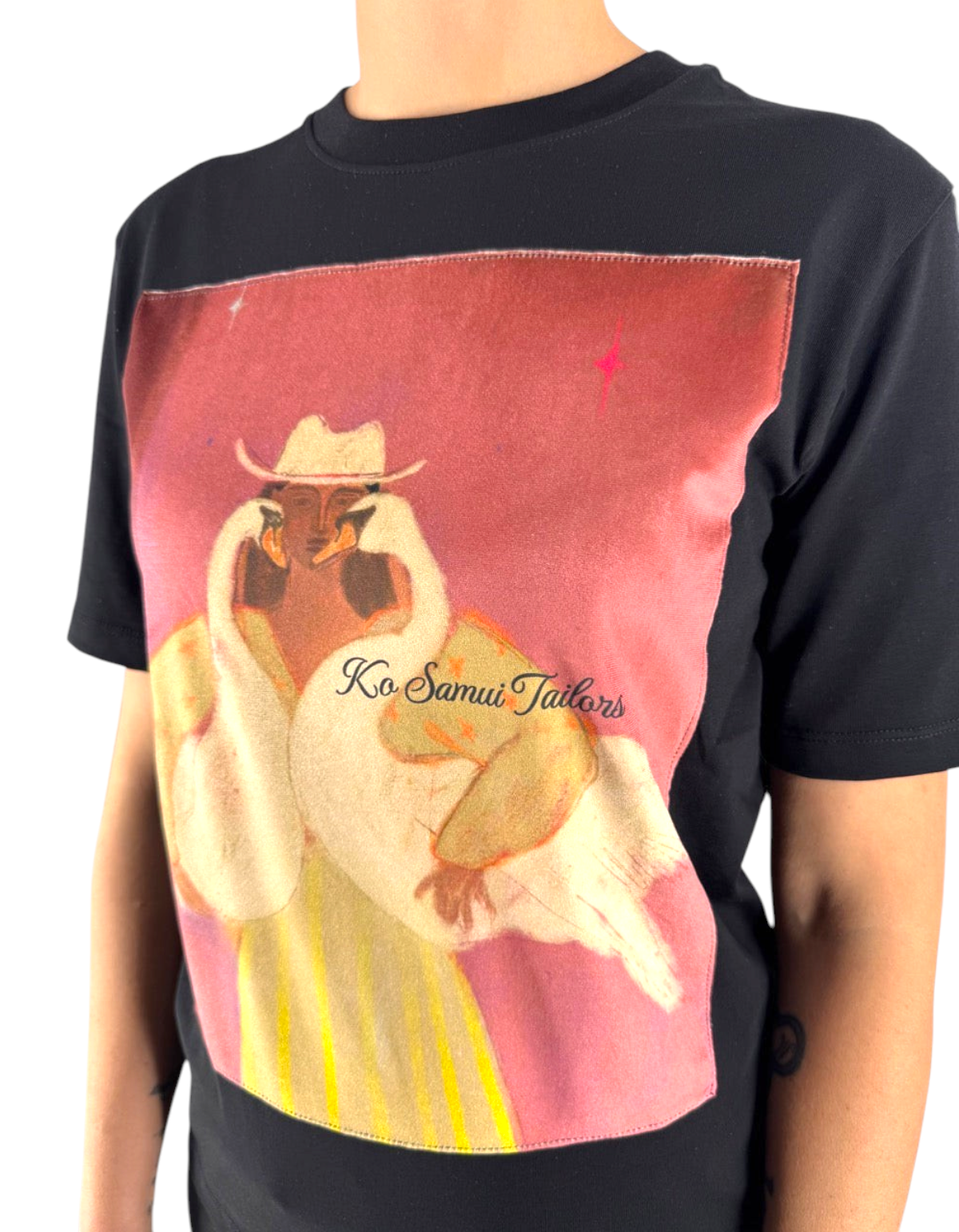 T-shirt nera in cotone Ko Samui con stampa grafica effetto velluto e vestibilità over fit