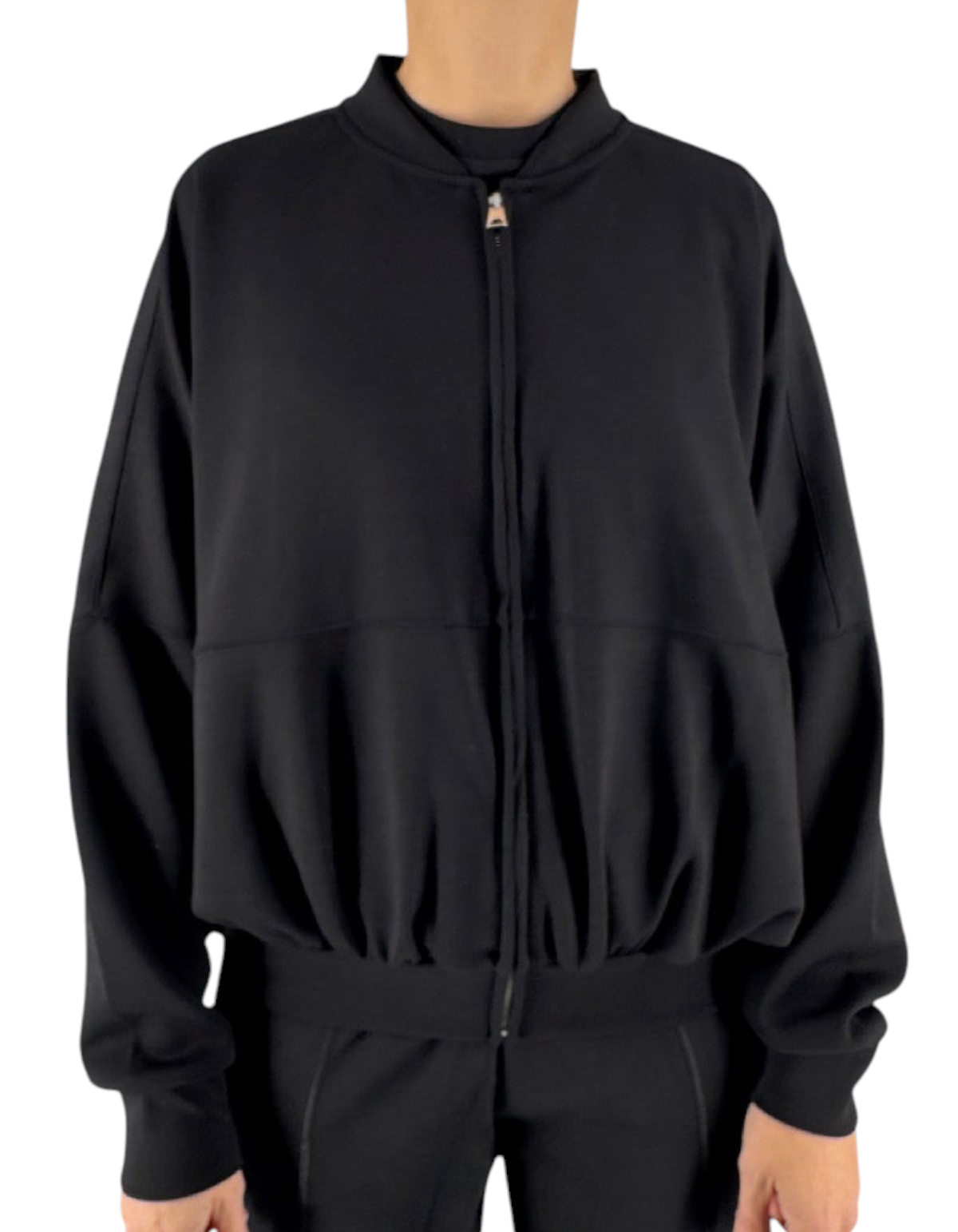 Felpa nera Ko Samui Essential in misto viscosa con zip e vestibilità balloon fit su modella