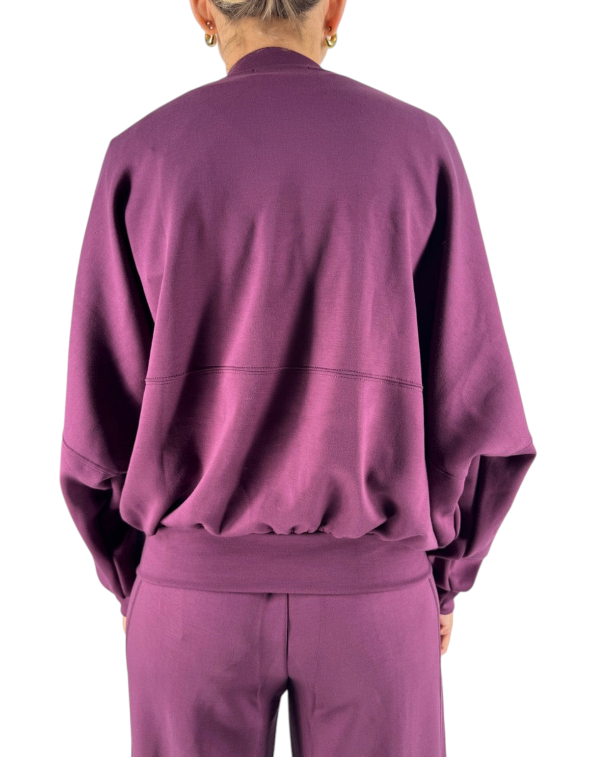 Vista posteriore della felpa Ko Samui Essential Modal Felpa Zip color grape con vestibilità balloon fit