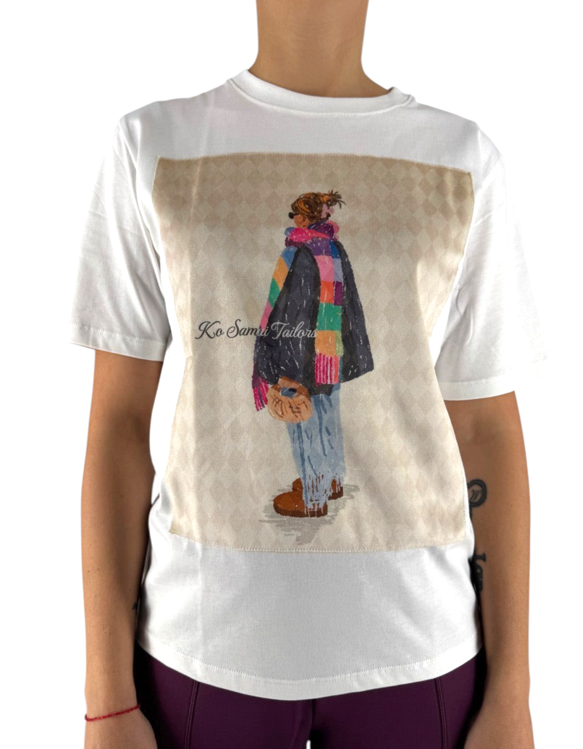 T-shirt Ko Samui in cotone color crema con vestibilità over e stampa grafica effetto velluto