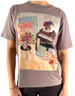 T-shirt over fit Ko Samui color tortora in cotone con stampa artistica di pianoforte e fiori effetto velluto