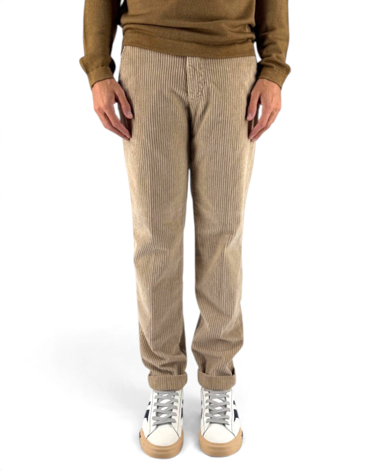 Pantalone uomo DevidLabel Richmond in velluto rocciatore beige, vestibilità regular slim, stile sartoriale italiano.
