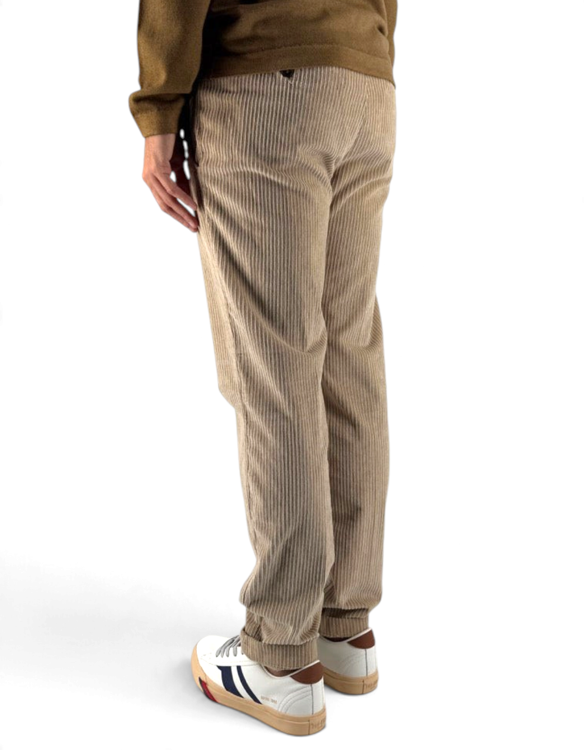 Pantalone uomo DevidLabel Richmond in velluto rocciatore beige, vestibilità regular slim, vista posteriore