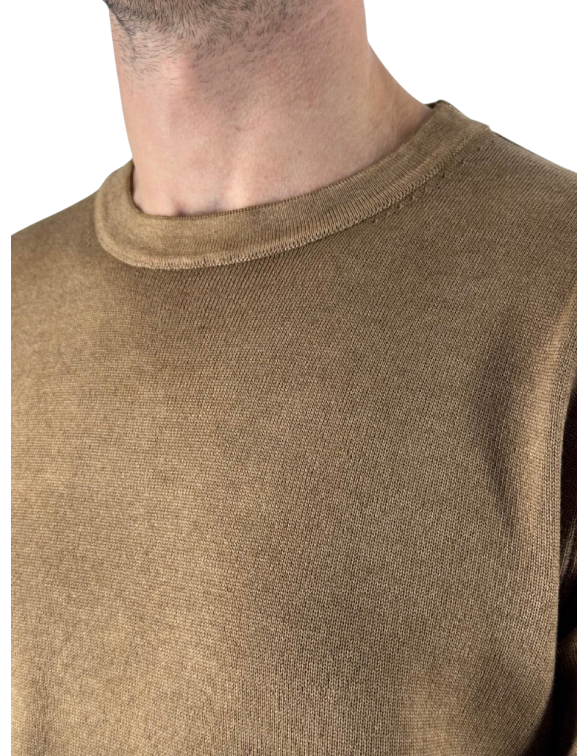 Maglia girocollo DevidLabel Stockholm color nocciola in 100% lana Merinos con lavorazione tubolare