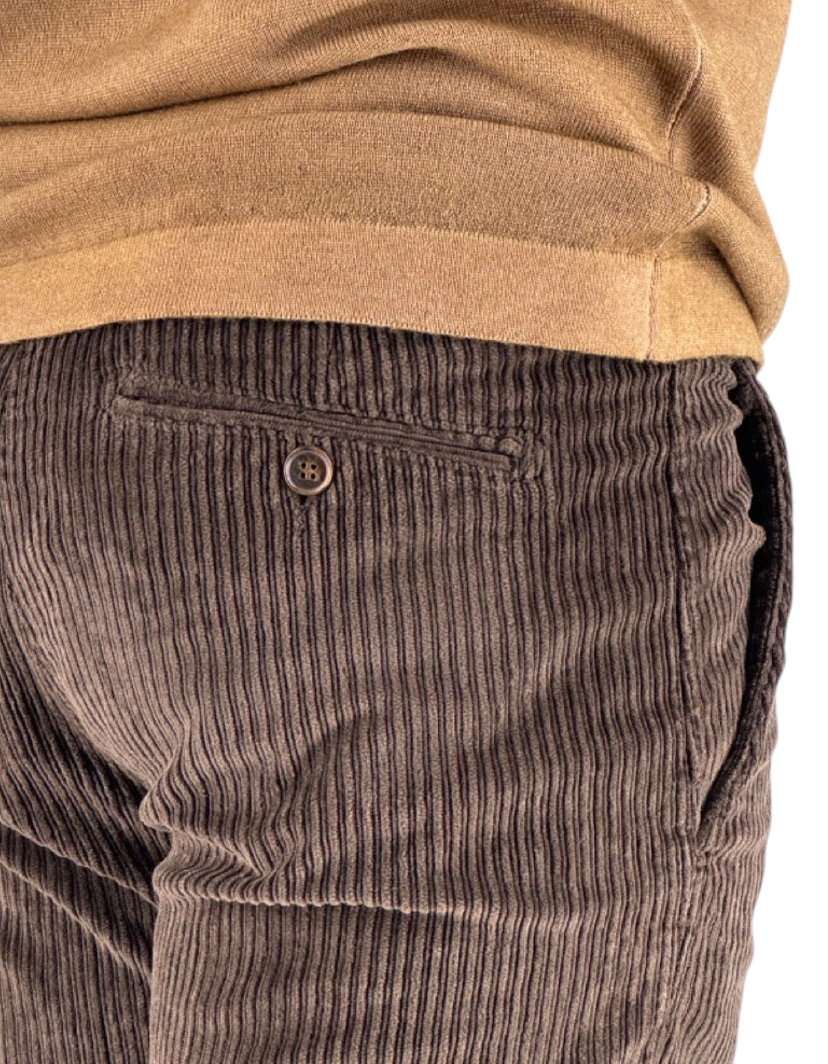 Pantalone uomo DevidLabel Richmond in velluto rocciatore color moro con tasca posteriore a filetto e bottone