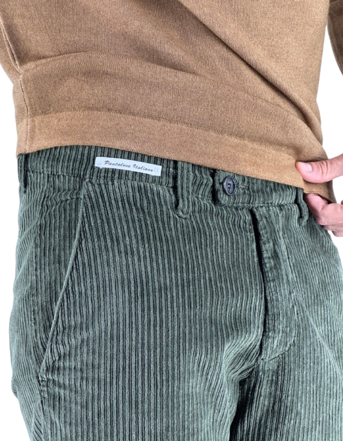 Pantalone uomo DevidLabel Richmond in velluto rocciatore verde con vestibilità regular slim e dettagli sartoriali