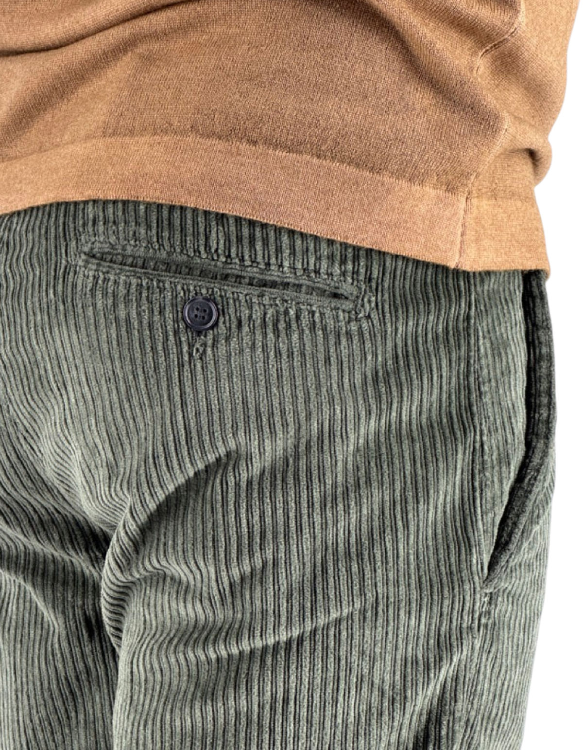Pantalone uomo DevidLabel Richmond in velluto rocciatore verde con tasca posteriore a filetto e bottone