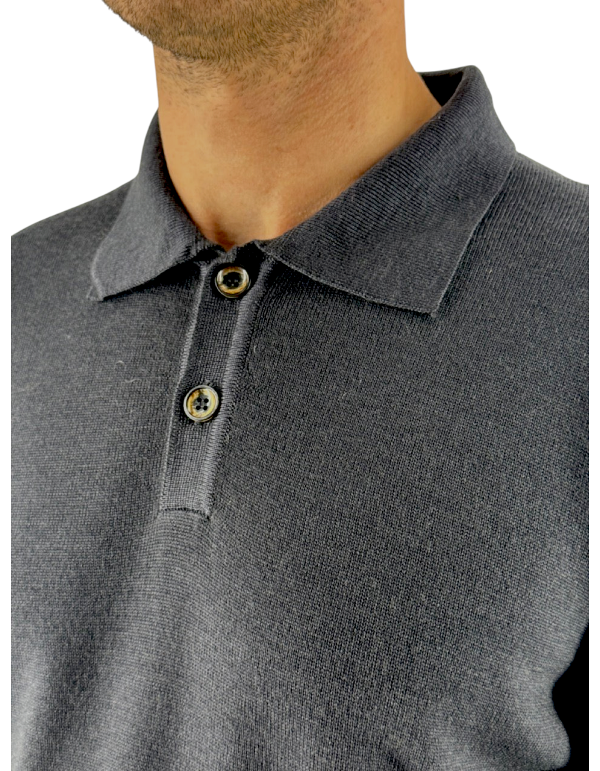 Polo in maglia DevidLabel Reykjavik color piombo in 100% lana Merinos con chiusura a due bottoni