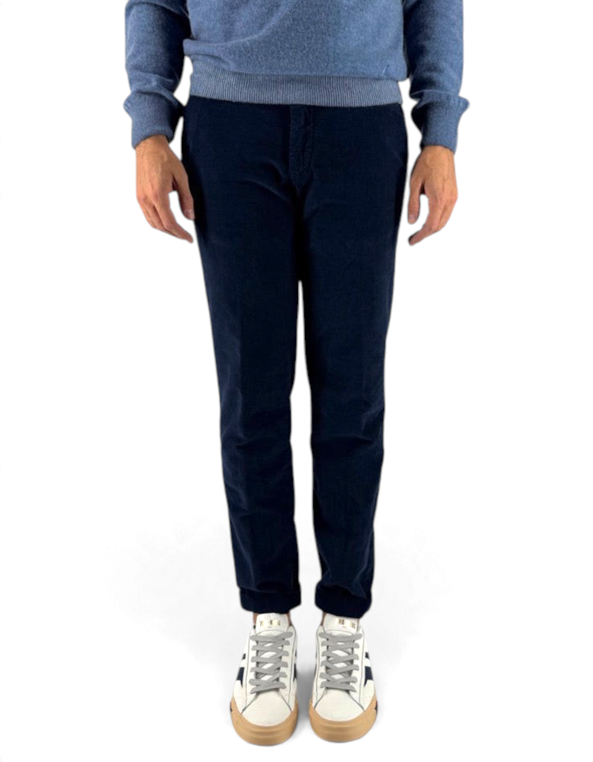 Pantalone Chester in velluto diagonale blu, 98% cotone e 2% elastan