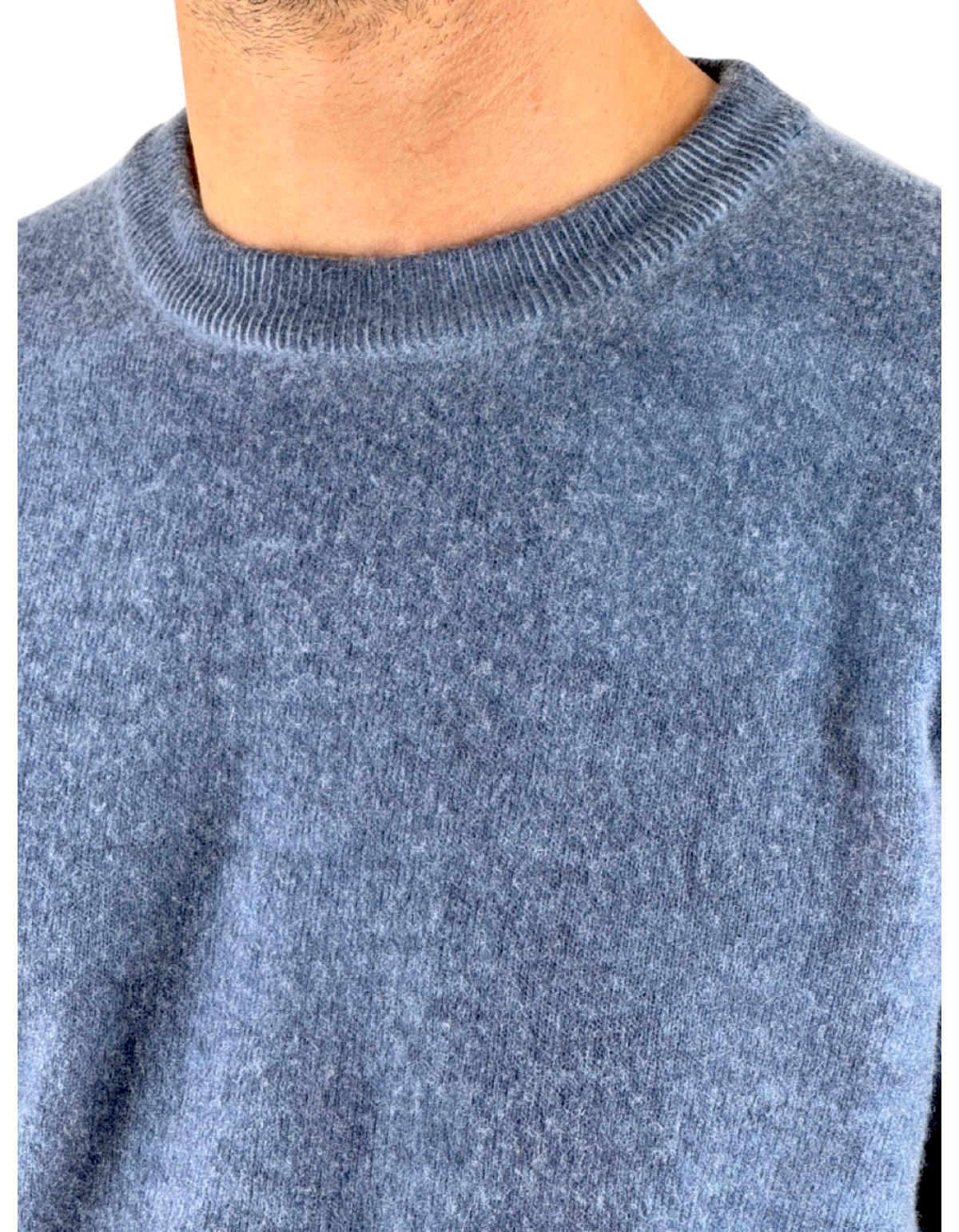 Maglia girocollo DevidLabel Bergen in misto lana e cashmere color denim con lavorazione mélange