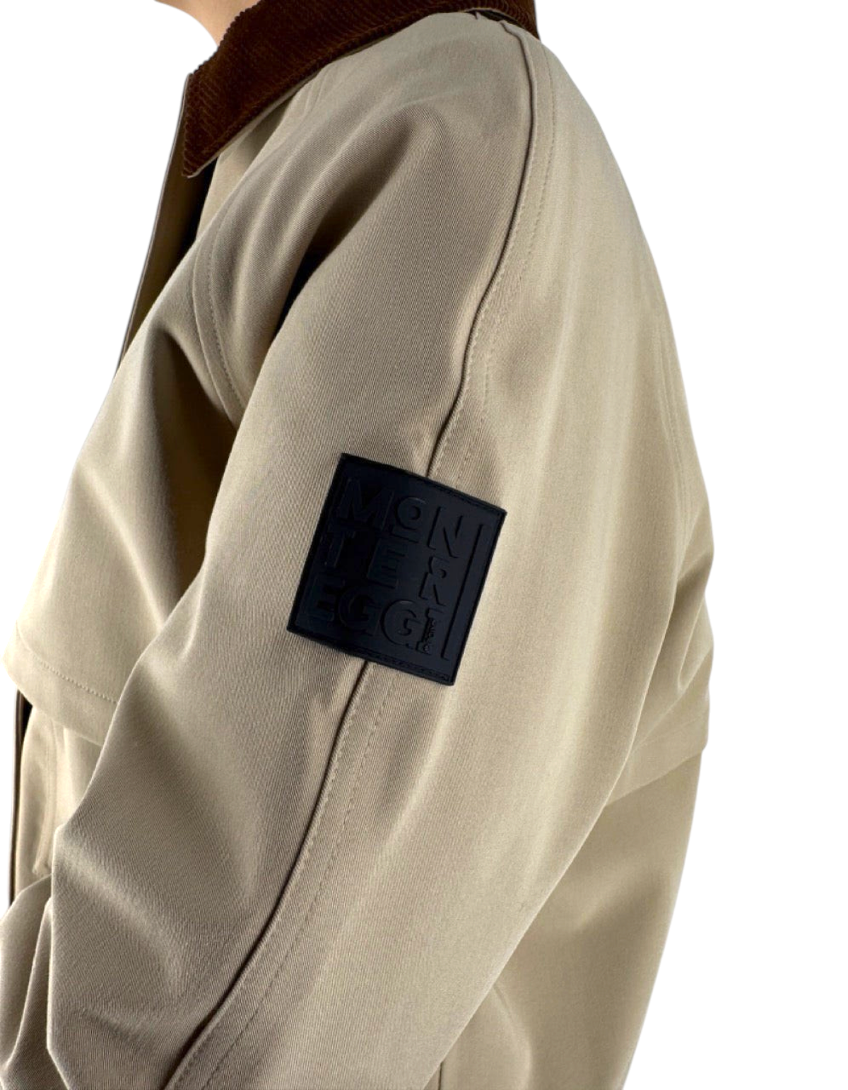 Giubbotto Amaris Biscotto con colletto marrone e patch logo Montereggi sulla manica