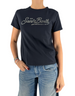 T-shirt nera in cotone DevidLabel modello Emilie W con logo Saint Barth in strass brillanti su sfondo neutro