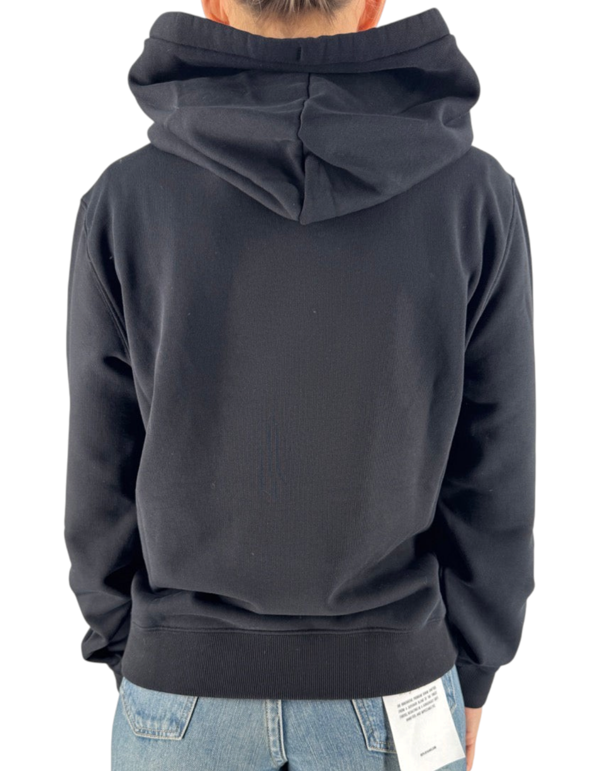 Felpa con cappuccio DevidLabel Virginia nera in cotone vista posteriore indossata con jeans