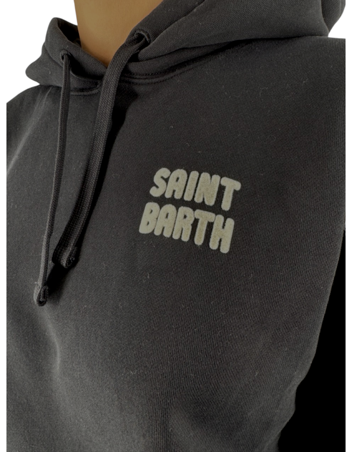 Felpa con cappuccio DevidLabel Virginia nera in cotone con logo Saint Barth in rilievo effetto flock