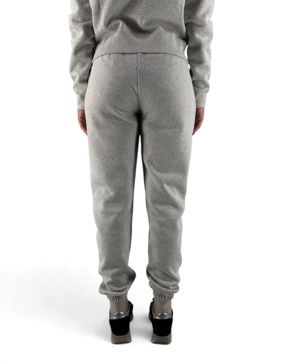 Vista posteriore dei pantaloni da donna DevidLabel Odalys W Lurex in cotone grigio con polsini elasticizzati