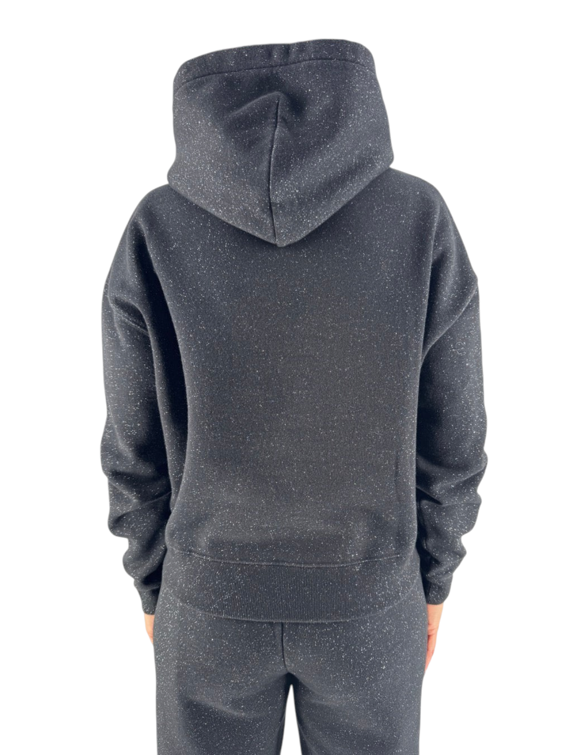 Felpa DevidLabel Mindy W Lurex nera con cappuccio e dettagli glitterati vista posteriore