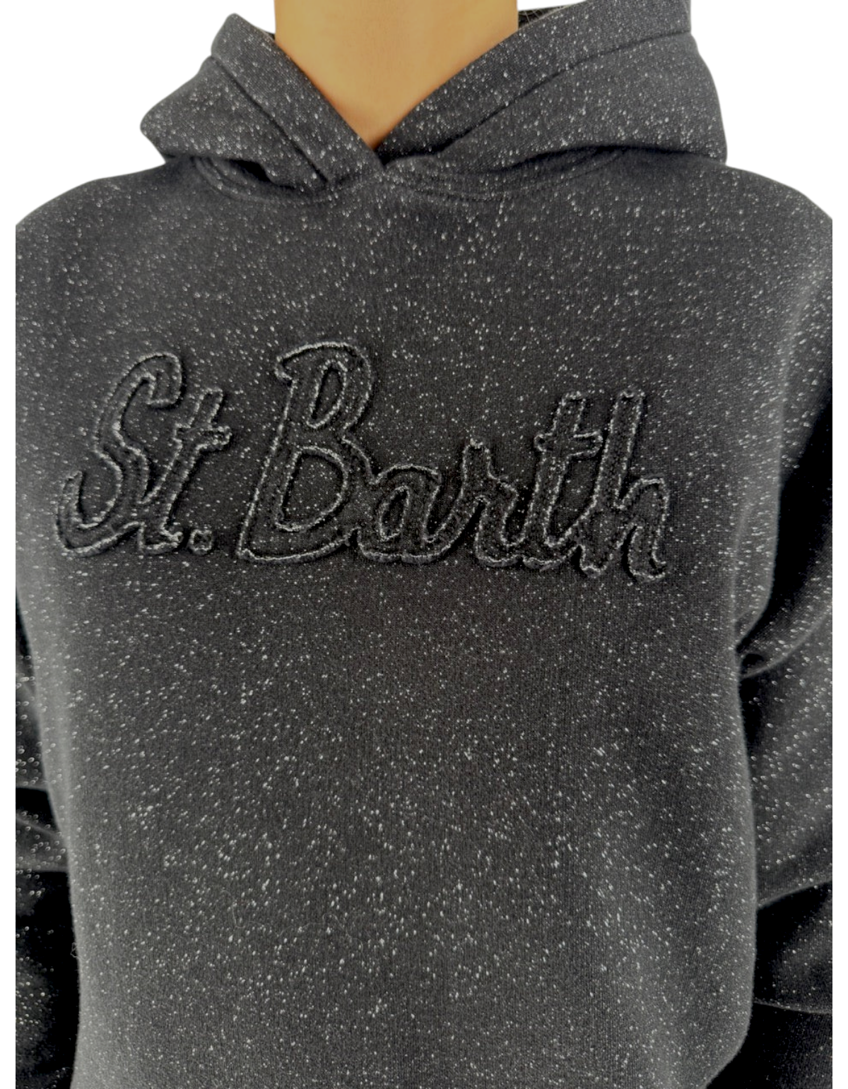 Felpa DevidLabel Mindy W Lurex nera con cappuccio e logo St Barth ricamato in rilievo