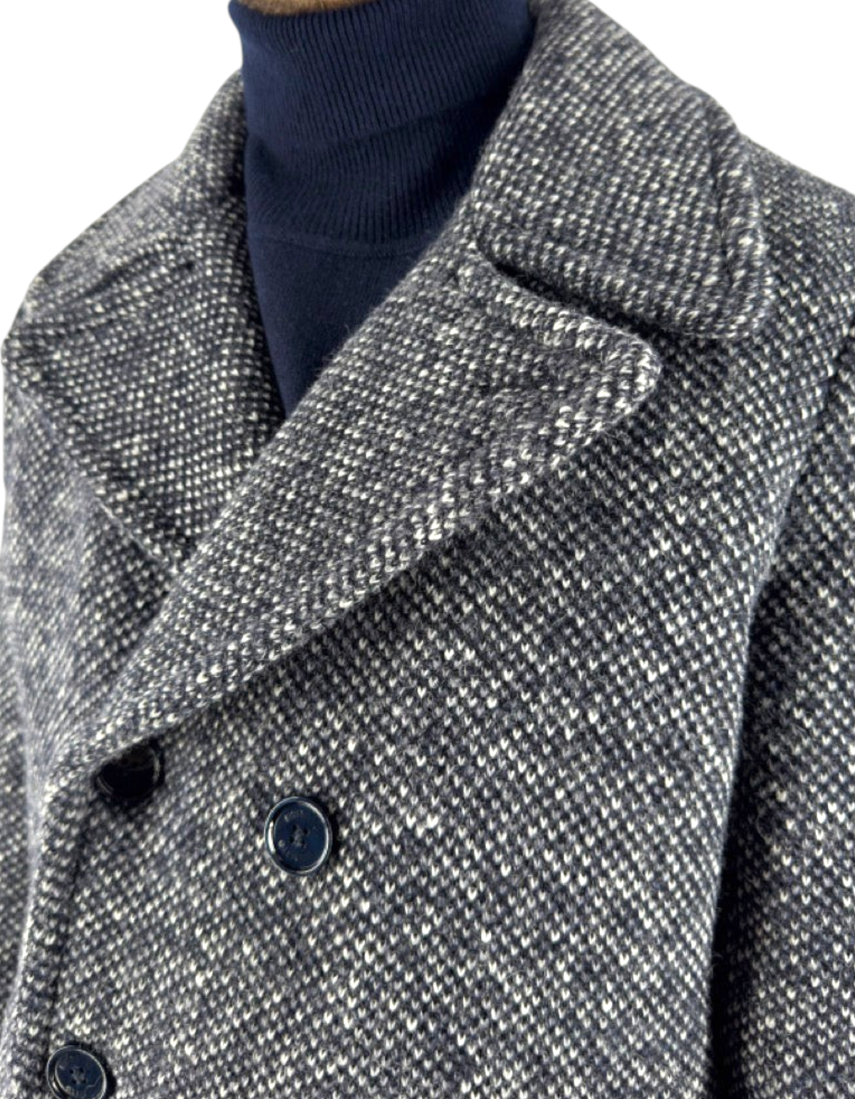 Peacoat Distretto 12 modello Blasius in misto lana colore oceano con texture intrecciata e bottoni scuri