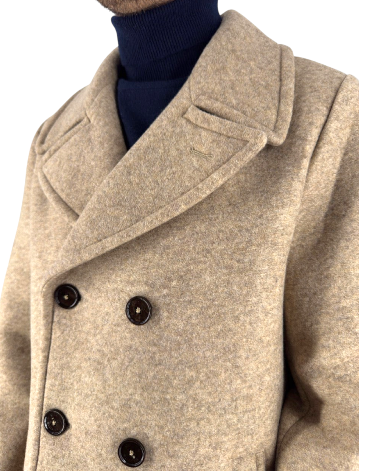 Peacoat Distretto 12 modello Carlos color Cacha in lana cotta stretch doppiopetto con bottoni scuri