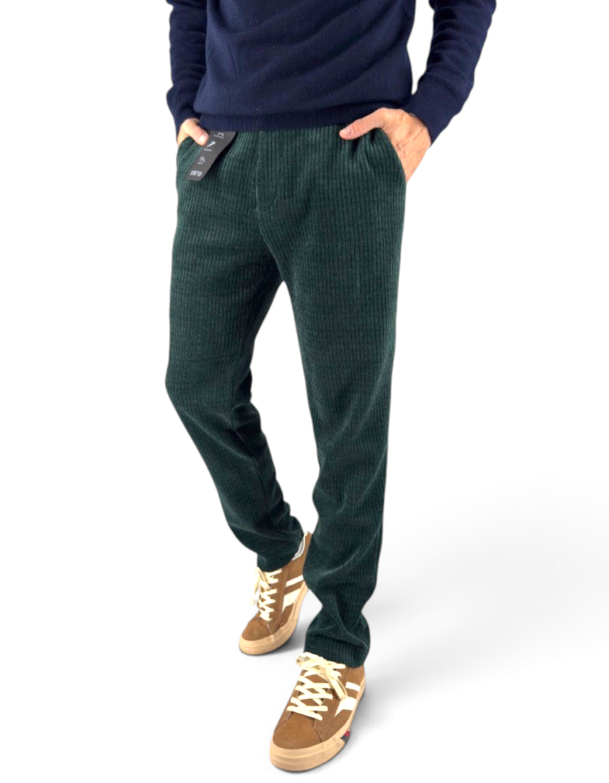 Pantaloni Distretto 12 York Torino in velluto a costa francese verde bottiglia con vestibilità regular