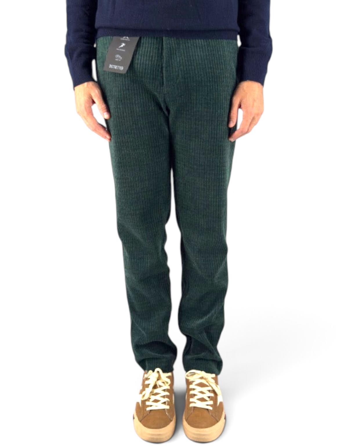 Pantaloni Distretto 12 York Torino in velluto a costa francese verde bottiglia con vestibilità regular da uomo