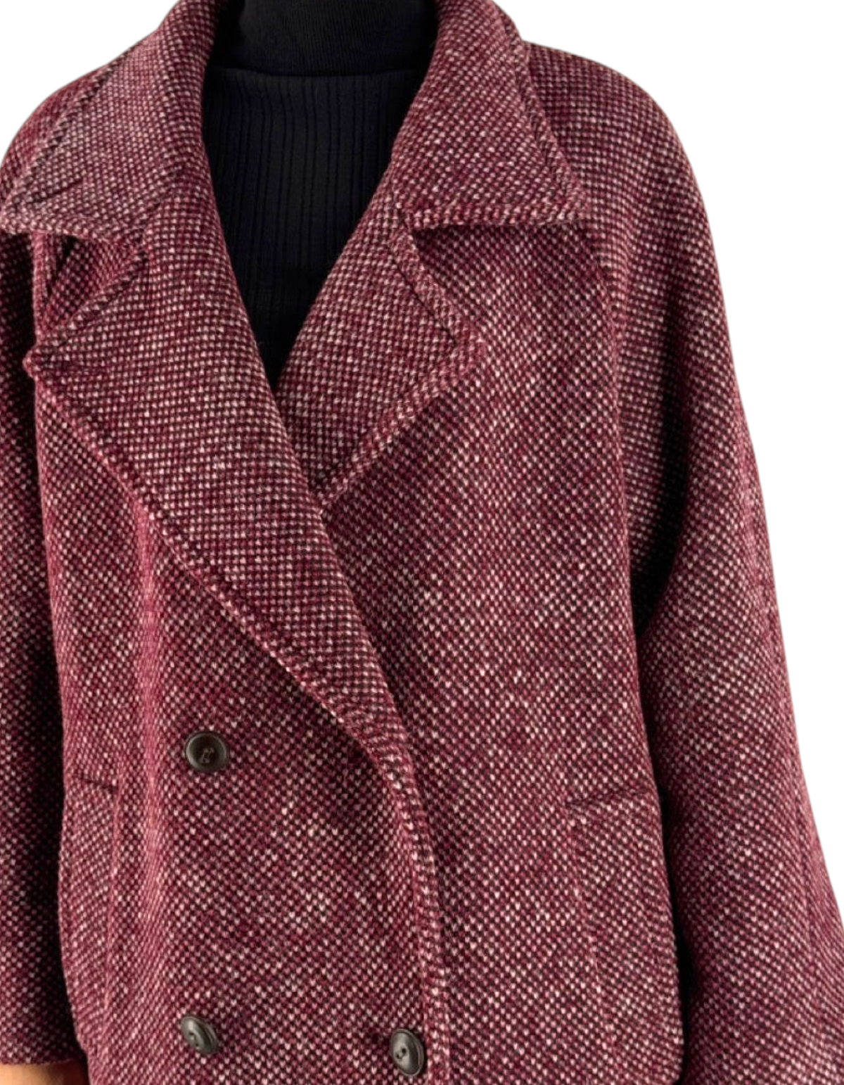Cappotto oversize Distretto 12 Blasius in misto lana color vino con chiusura doppiopetto e revers classici