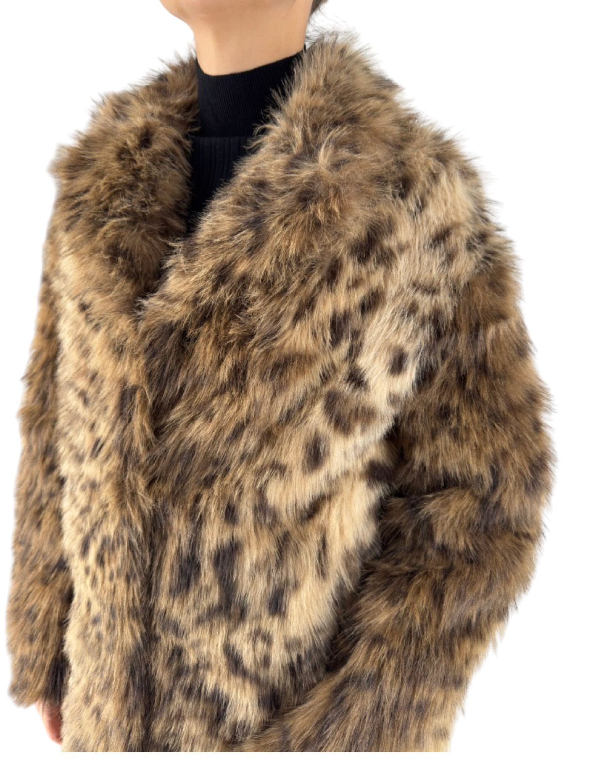 Cappotto lungo reversibile in pelliccia sintetica con stampa leopardata color nocciola