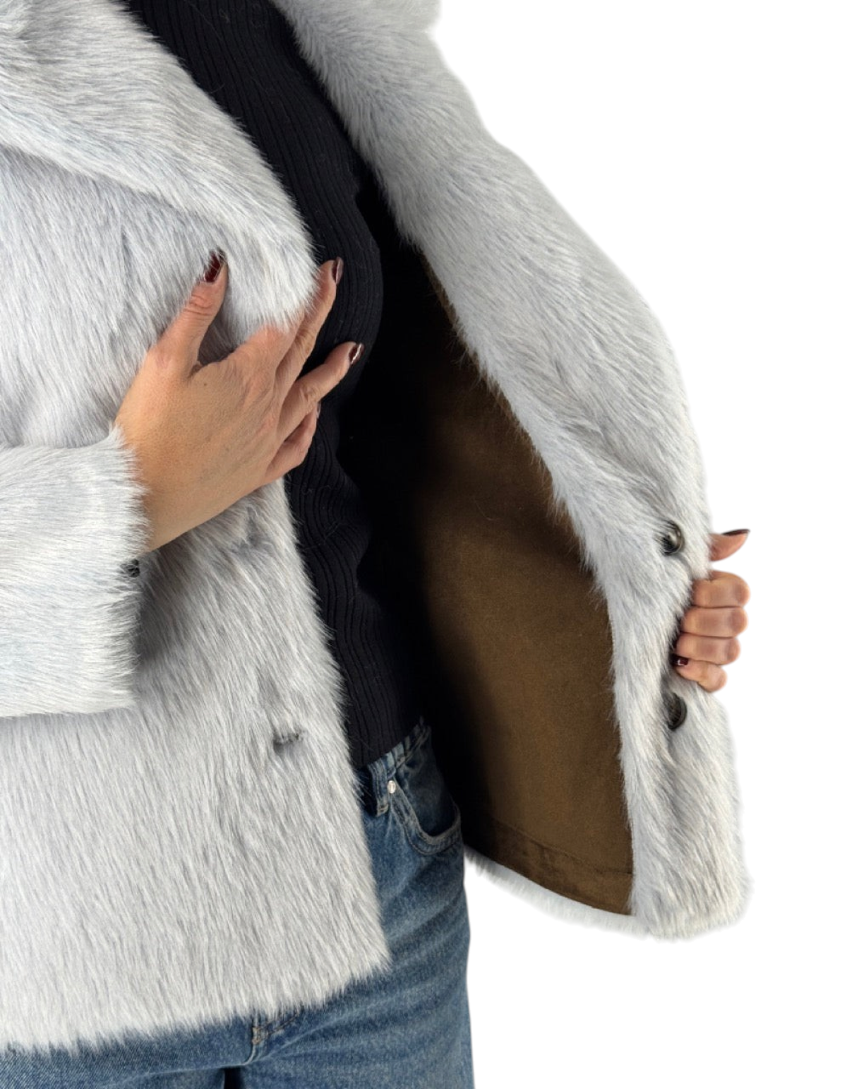 Giacca reversibile color Sky in pelliccia sintetica con interno effetto suede marrone