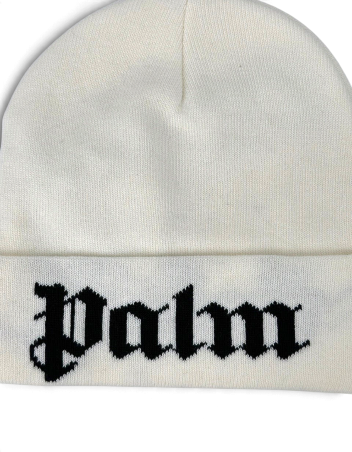 Berretto beanie Palm Angels bianco in misto cotone con logo nero ricamato sul risvolto
